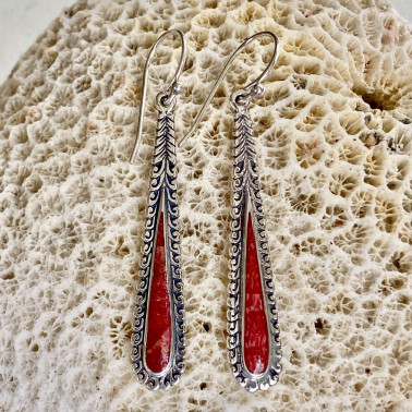 ER 15094 CR-(HANDMADE 925 BALI STERLING SILVER EARRINGS WITH CORAL)